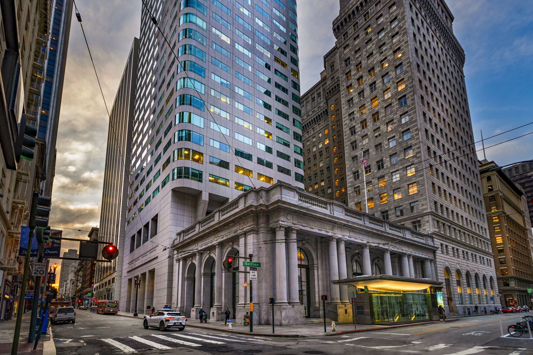 One Sansome at the corner of Sutter and Sansome Streets